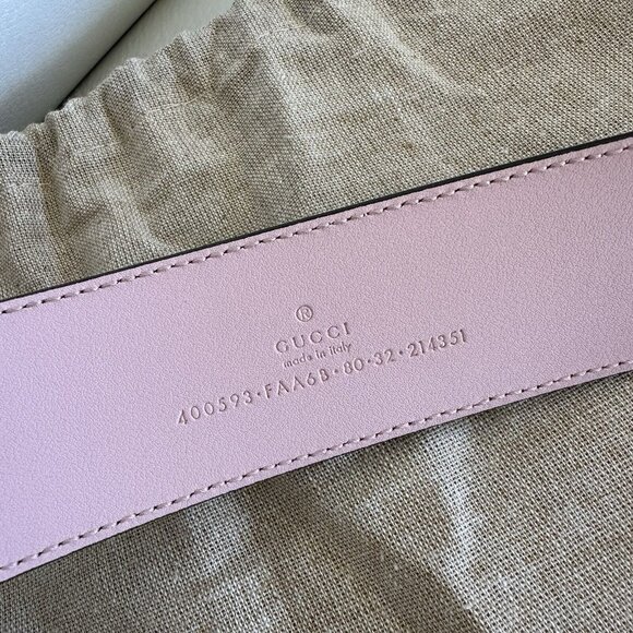 NEW GUCCI BELT WIDE GREY PINK WHITE GG MARMONT SIZE 80 Cm 32 In 100% Authentic - Picture 6 of 7